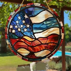Patriotic Stained Glass look  Art acrylic round Piece